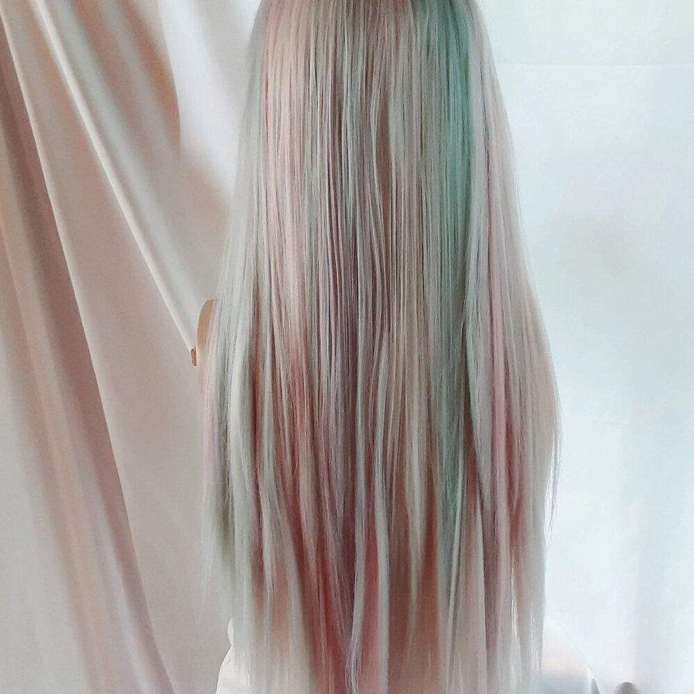 Pastel colored wig lace front blonde highlights